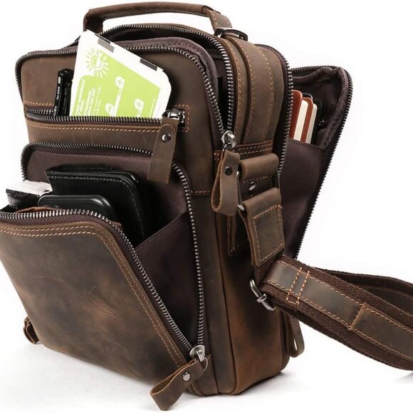 Genuine Leather Small for Men Vintage Shoulder Crossbody Bags for Work Business